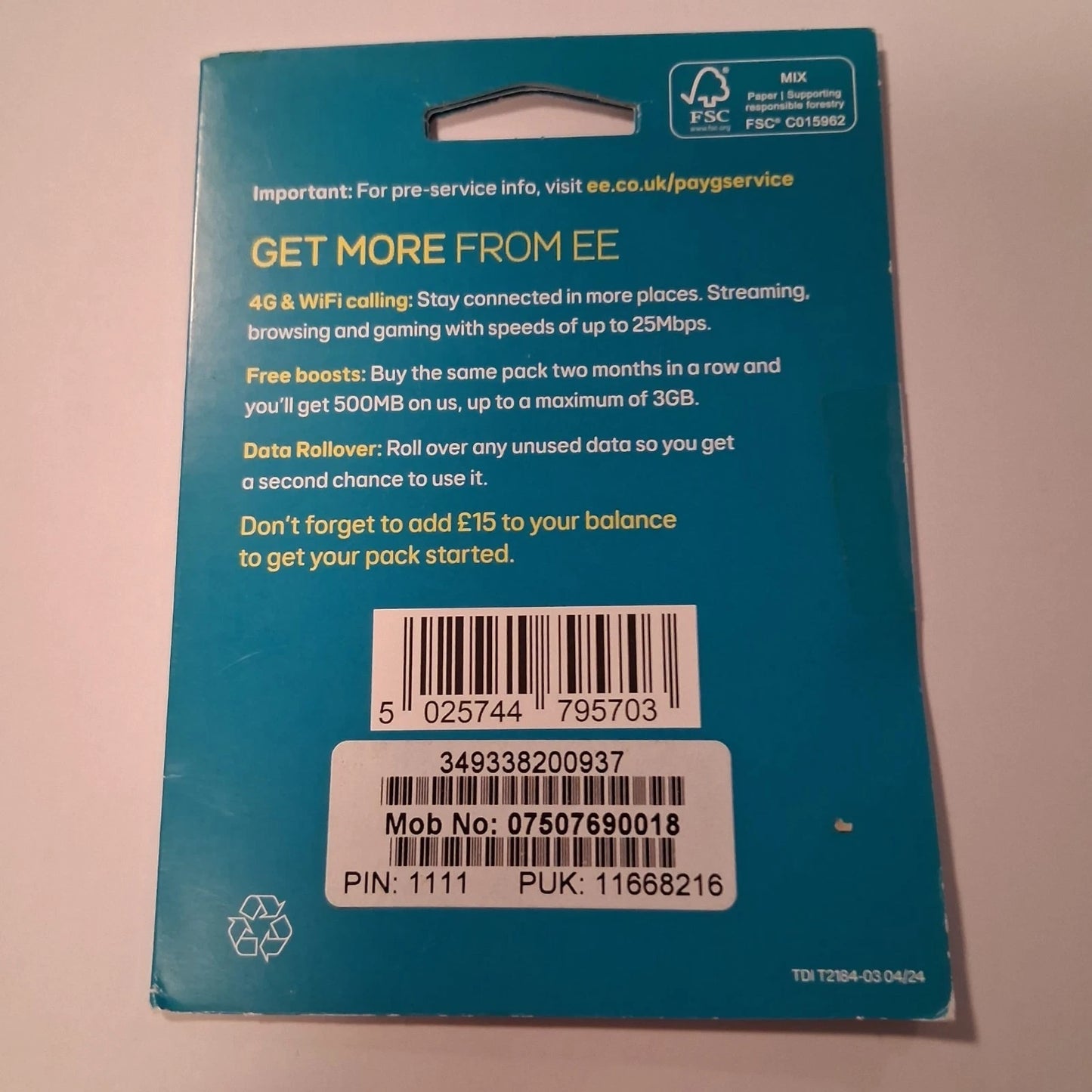 EE PAY AS GO SIM CARDS NEW